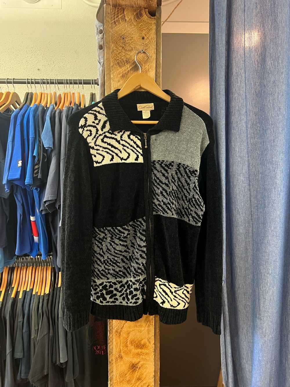 Vintage Carroll Raul Black/Grey/White Patterned Knit Sweater